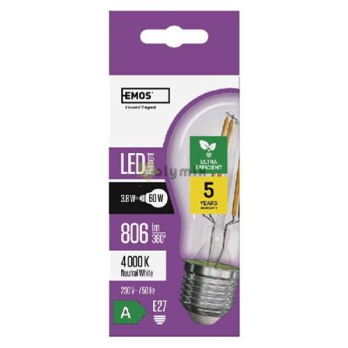 LED FLM A60 3,8W(60W) 806lm E27 NWA CLASS