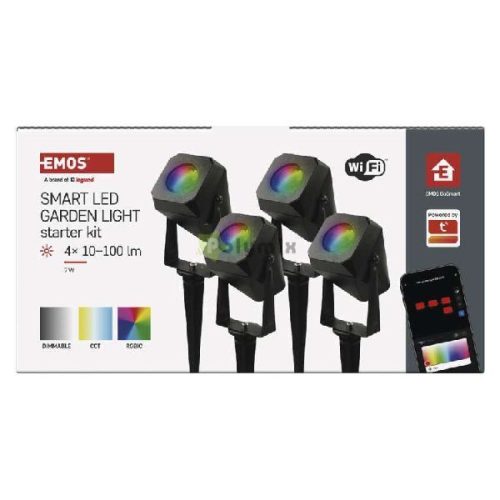 GoSmart kültéri LED spotlámpa, kezdő készlet, 4 darab, 7 W, RGBIC dimmelhető, WiFi