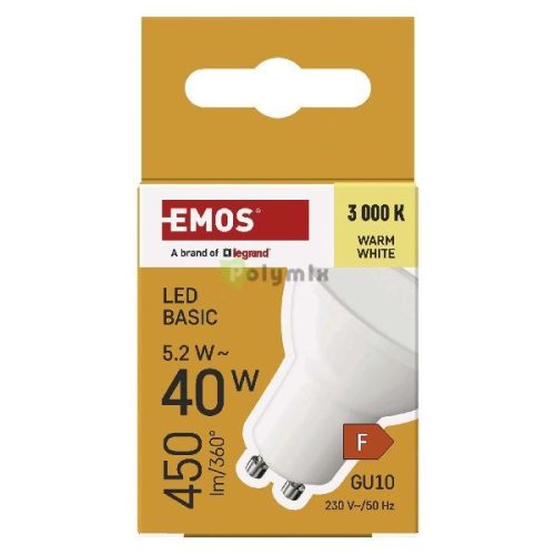 LED izzó Basic GU10 / 5,2 W (40 W) / 450 lm / Meleg fehér