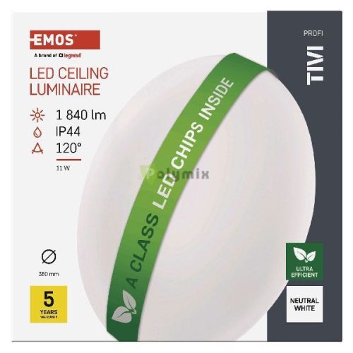 LED mennyezeti lámpatest TIVI, A CLASS, kerek, fehér 11W, IP44, Természetes fehér