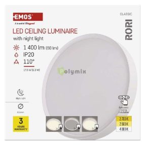 LED CEILING LUMINAIRE RORI 17W 1400LM IP20 CCT W
