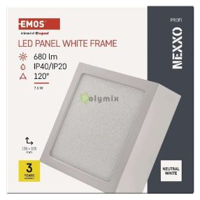   LED felületi lámpatest NEXXO, négyzet, fehér, 7,6W,Természetes fehér