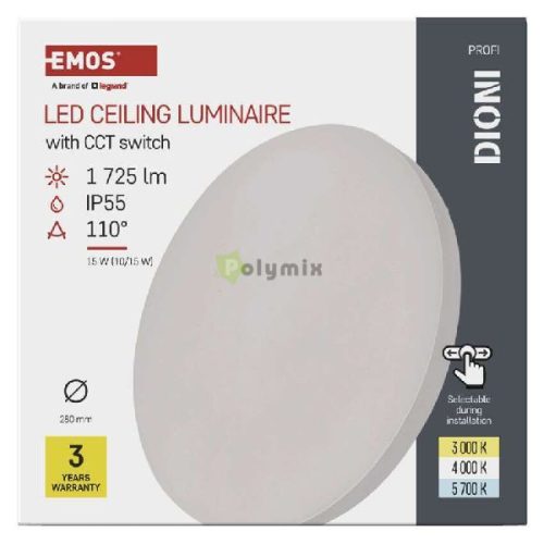 LED felületi lámpatest DIONI kerek, fehér, 15W, CCT