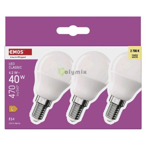 LED izzó Classic Mini Globe / E14 / 4,2 W (40 W) / 470 lm / Meleg fehér