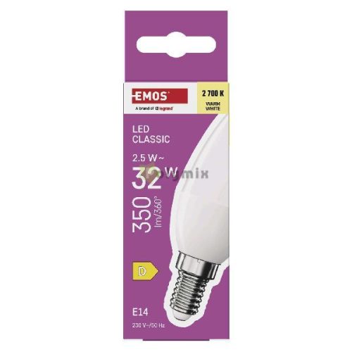 LED izzó Classic gyertya / E14 / 2,5 W (32 W) / 350 lm / Meleg fehér