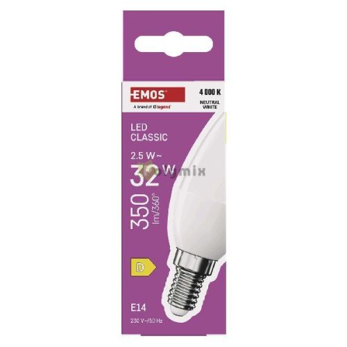 LED izzó Classic gyertya / E14 / 2,5 W (32 W) / 350 lm / Természetes fehér