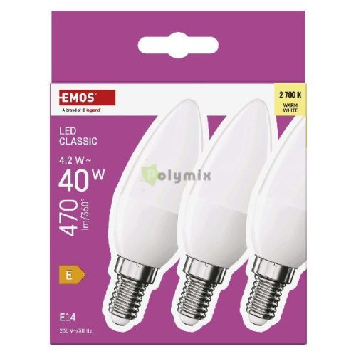LED izzó Classic gyertya / E14 / 4,2 W (40 W) / 470 lm / Meleg fehér