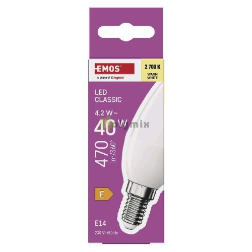 LED izzó Classic gyertya / E14 / 4,2 W (40 W) / 470 lm / Meleg fehér