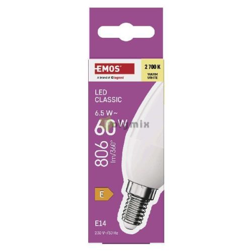 LED izzó Classic gyertya / E14 / 6,5 W (60 W) / 806 lm / Meleg fehér
