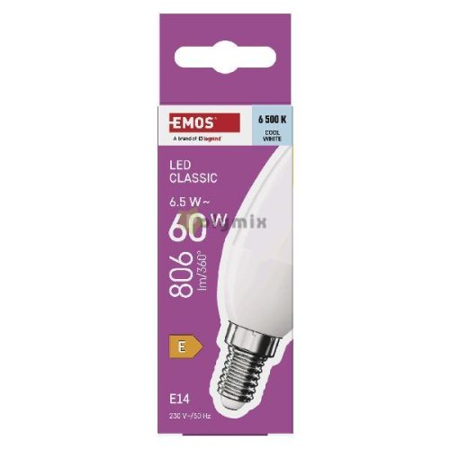 LED izzó Classic gyertya / E14 / 6,5 W (60 W) / 806 lm / Hideg fehér