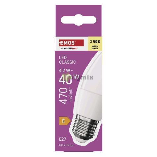 LED izzó Classic gyertya / E27 / 4,2 W (40 W) / 470 lm / Meleg fehér