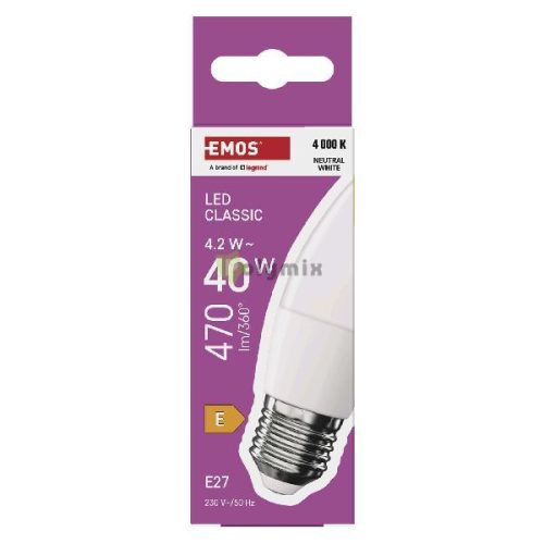 LED izzó Classic gyertya / E27 / 4,2 W (40 W) / 470 lm / Természetes fehér