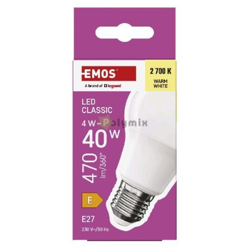 LED izzó Classic A60 / E27 / 4 W (40 W) / 470 lm / meleg fehér