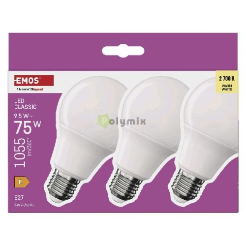 LED izzó Classic A60 / E27 / 9,5 W (75 W) / 1055 lm / Meleg fehér