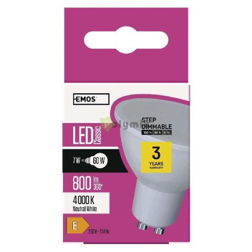 LED izzó Classic MR16 / GU10 / 7 W (60 W) / 800 lm / természetes fehér