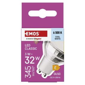   LED izzó Classic MR16 ezüst/ GU10 / 3 W (32 W) / 345 lm / Hideg fehér