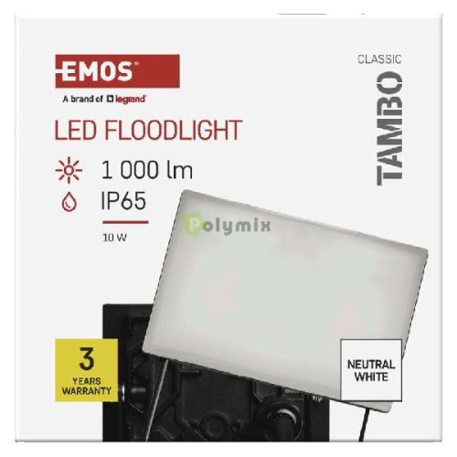 LED-es reflektor TAMBO, 10 W, 1000 lm, IP65, fekete