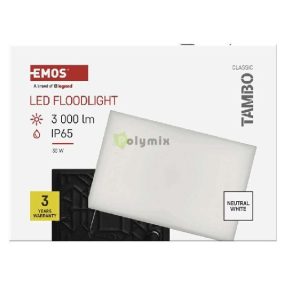 LED-es reflektor TAMBO, 30 W, 3000 lm, IP65, fekete