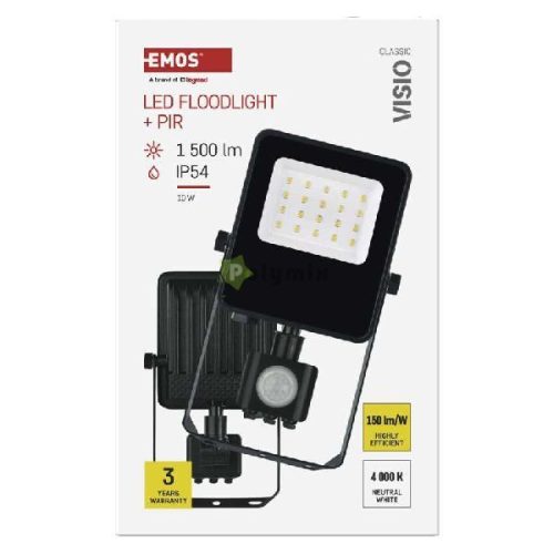 VISIO LED reflektor 10W mozgásérzékelővel IP54 term. fehér