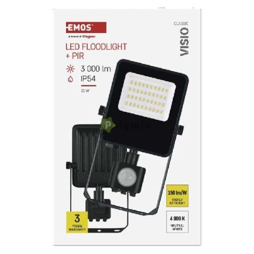 VISIO LED reflektor 20 W mozgásérzékelővel IP54 term. fehér
