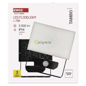   LED-es reflektor TAMBO mozgásérzékelővel, 30 W, 3000 lm, fekete