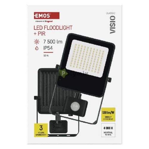 VISIO LED reflektor 50 W mozgásérzékelővel IP54 term. fehér