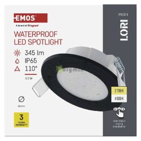 LED reflektor LORI fekete, kerek, 4,5W CCT